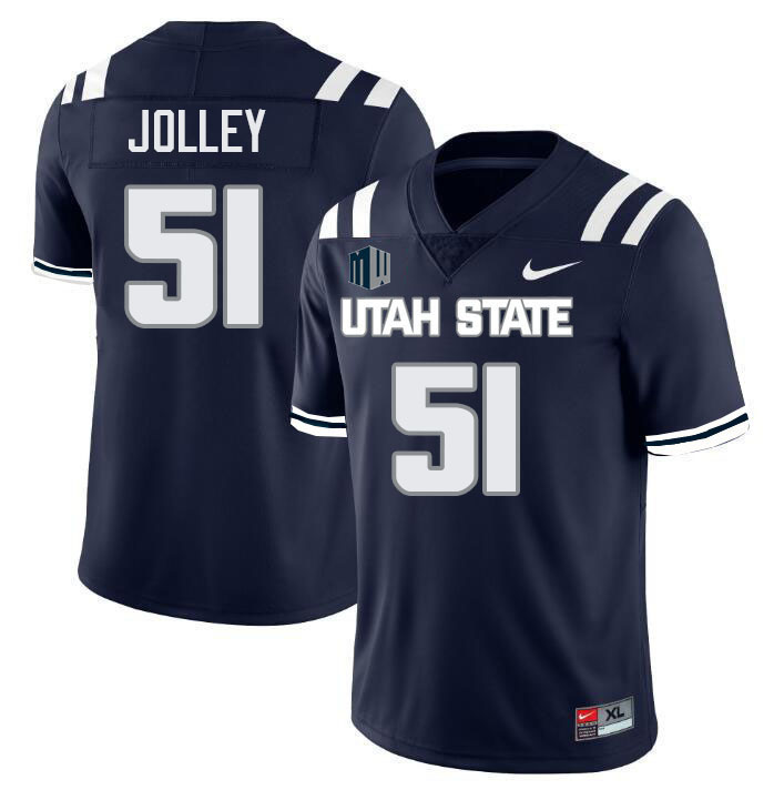 Utah State Aggies #51 Tanner Jolley College Football Jerseys Stitched Sale-Navy